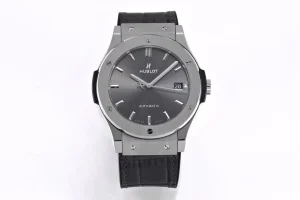 V6 Factory Hublot Classic Fusion Titanium Watch – Grey Dial, 45MM, Polished Brushed Case, Black Strap, Best Replica Watch