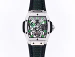 V6 Factory Hublot Masterpiece 906 Tourbillon Watch – Silver with Green Accents, Manual Wind Movement, Leather Strap, Super Clone Design