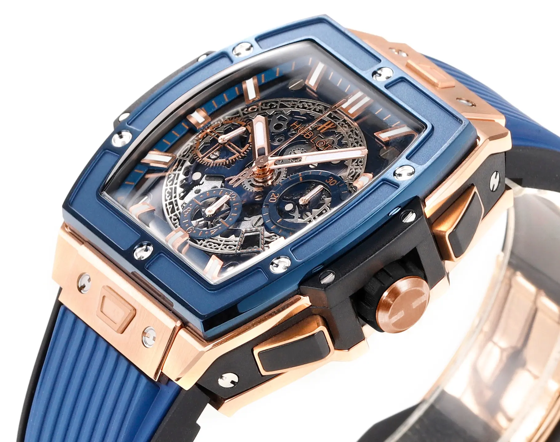 V6 Factory HUBLOT Spirit of Big Bang King Gold Blue Skeleton Dial Limited Edition Watch with Rubber Strap – Super Clone Excellence - 图片 4