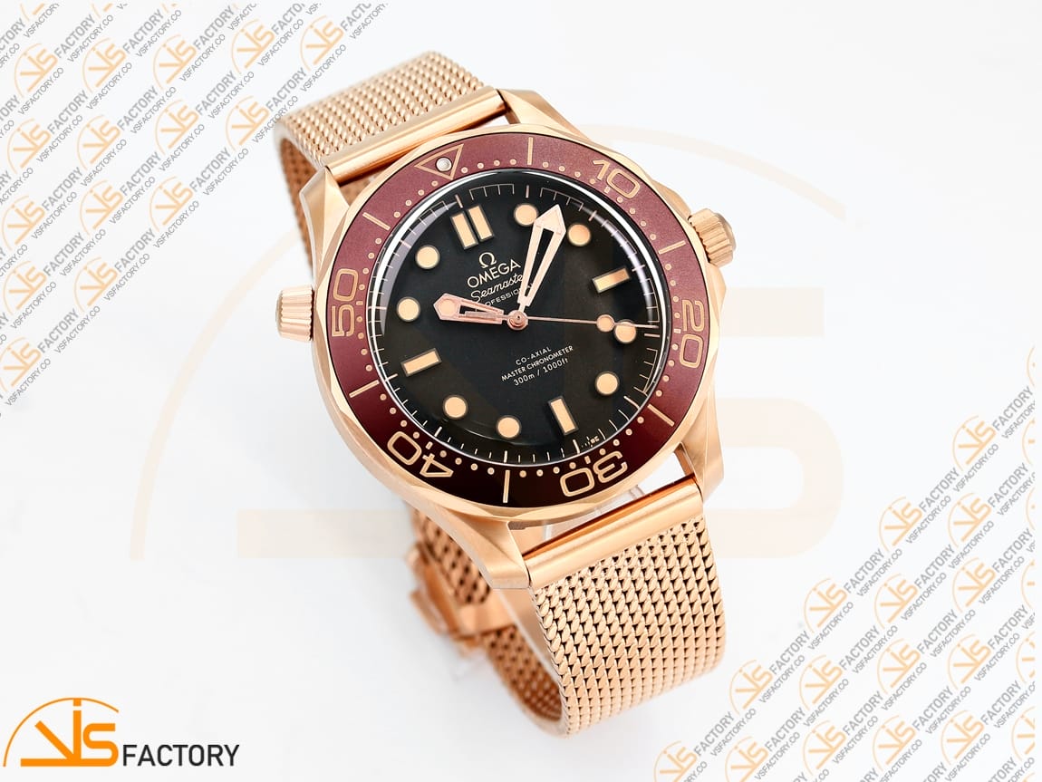 VS Factory Omega Seamaster 300M Diver Black Dial Rose Gold A8806 Movement - 图片 5