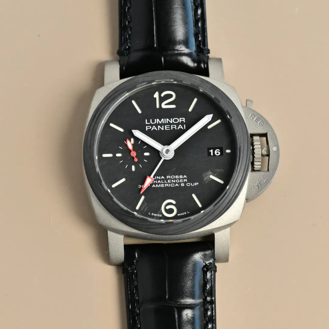 VS Factory Panerai Luminor America’s Cup Black Dial Silver Titanium Case Black Alligator Leather Strap Men’s Luxury Watch
