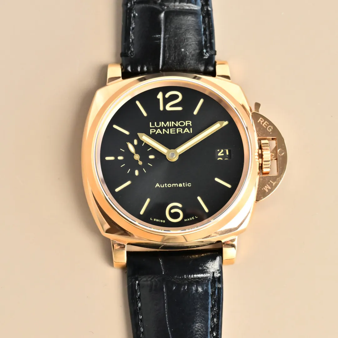 VS Factory Panerai Luminor Automatic Black Dial Rose Gold Case Black Alligator Leather Strap Men’s Luxury Watch