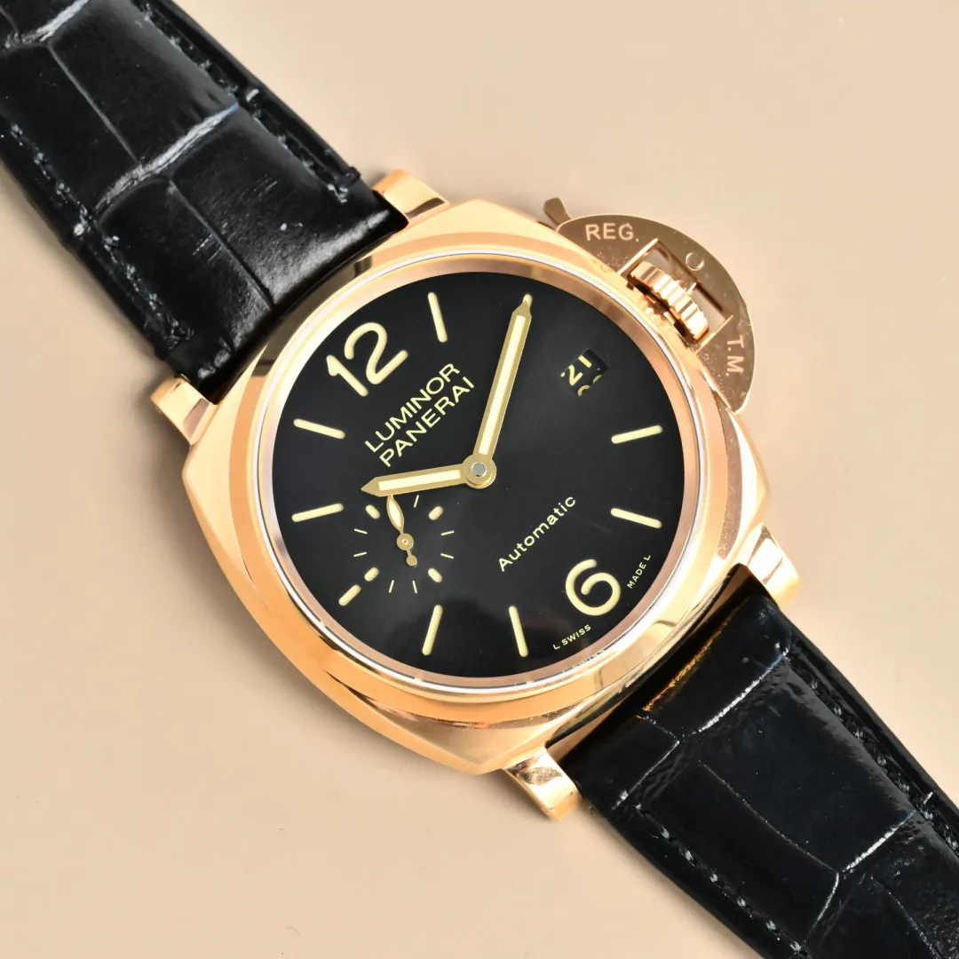 VS Factory Panerai Luminor Automatic Black Dial Rose Gold Case Black Alligator Leather Strap Men’s Luxury Watch - 图片 2
