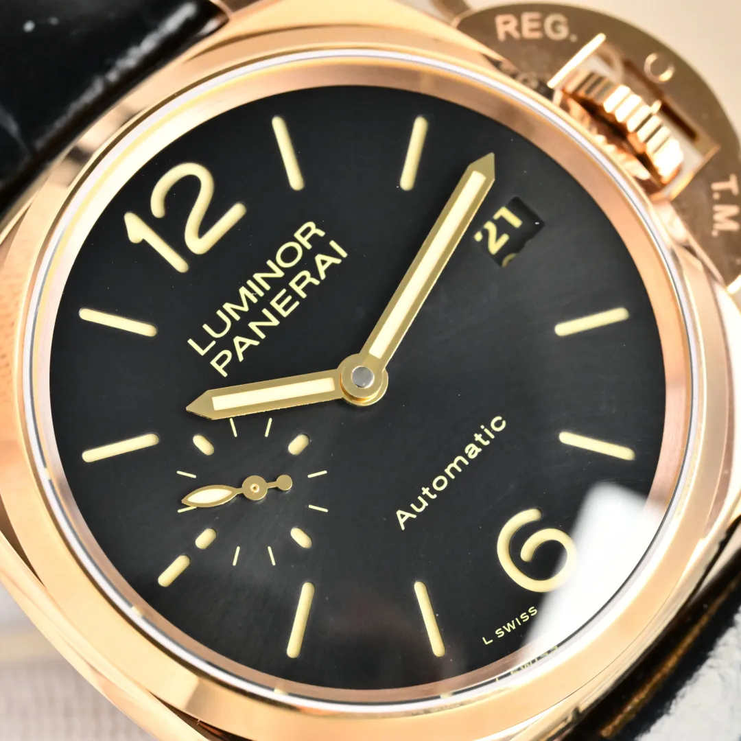 VS Factory Panerai Luminor Automatic Black Dial Rose Gold Case Black Alligator Leather Strap Men’s Luxury Watch - 图片 4