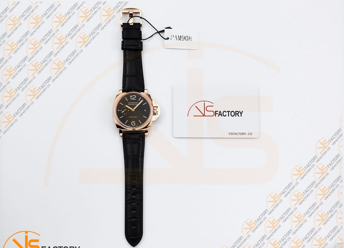 VS Factory Panerai Luminor Due PAM908 FU Black Dial Rose Gold Leather Asia XXXIV Movement - 图片 2