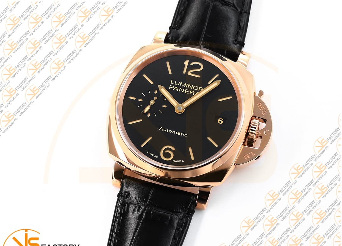 VS Factory Panerai Luminor Due PAM908 FU Black Dial Rose Gold Leather Asia XXXIV Movement - 图片 5