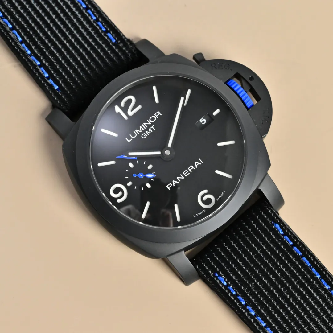 VS Factory Panerai Luminor GMT Automatic Black Ceramic Dial Blue Accents Black Rubber Strap Men’s Luxury Watch - 图片 2
