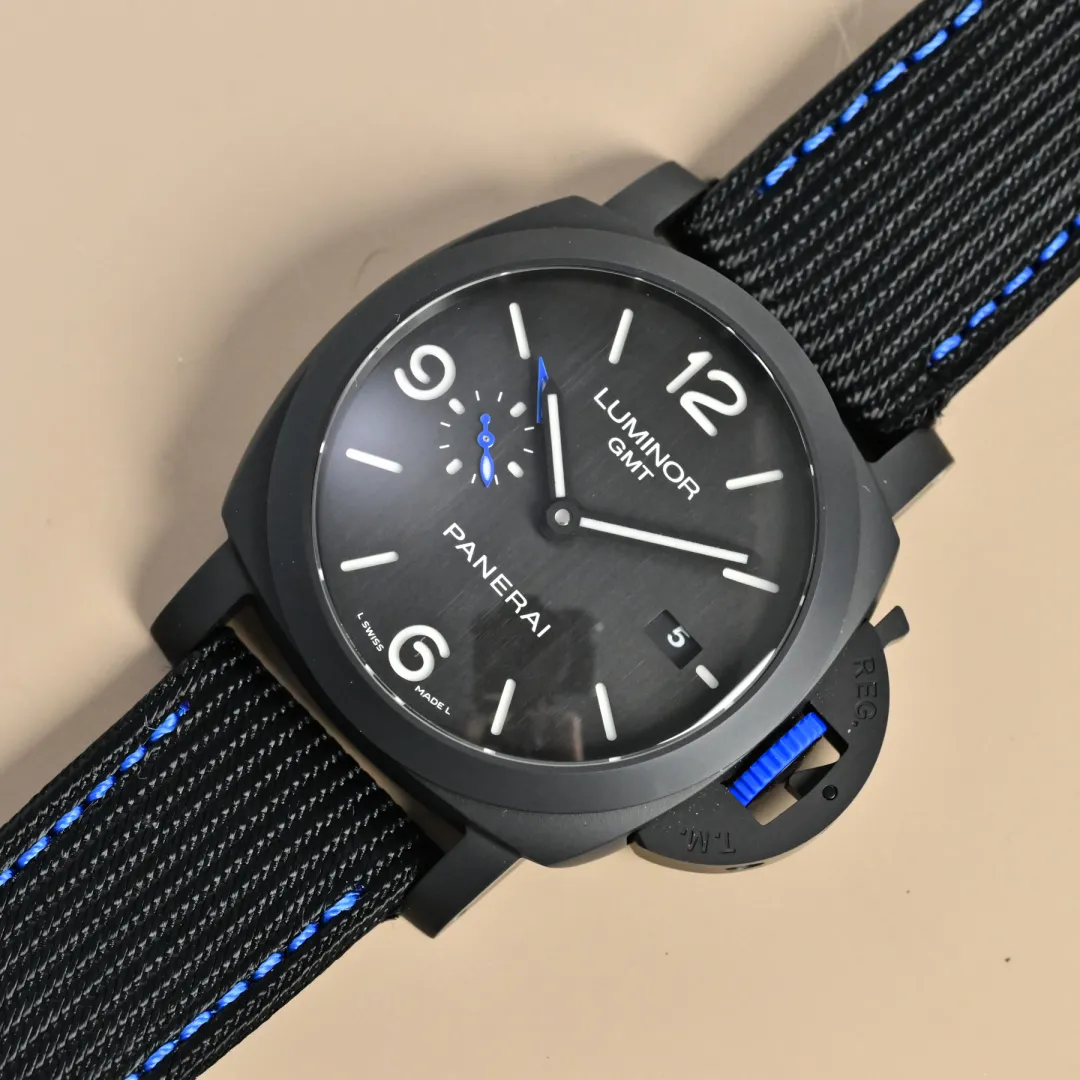 VS Factory Panerai Luminor GMT Automatic Black Ceramic Dial Blue Accents Black Rubber Strap Men’s Luxury Watch - 图片 3