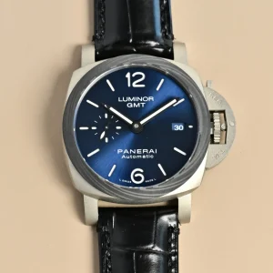 VS Factory Panerai Luminor GMT Automatic Blue Dial Stainless Steel Men’s Watch with Black Alligator Leather Strap
