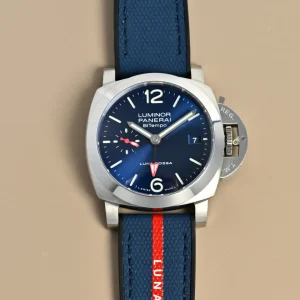 VS Factory Panerai Luminor Luna Rossa Blue Dial Automatic Men’s Watch with Navy Fabric Strap and Red Accents