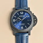 VS Factory Panerai Luminor Marina Automatic Blue Dial Black Carbon Case Blue Alligator Leather Strap Men’s Luxury Watch