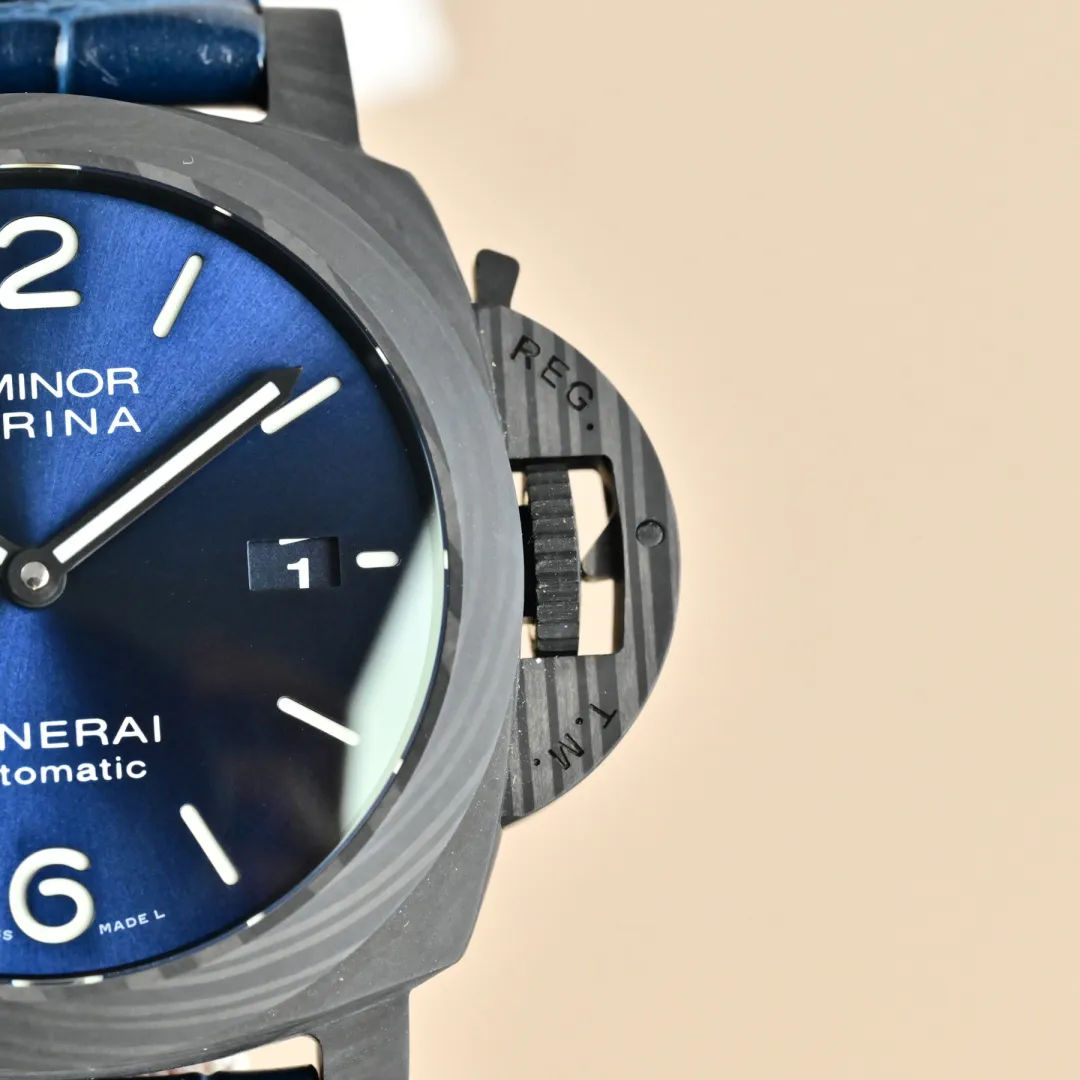 VS Factory Panerai Luminor Marina Automatic Blue Dial Black Carbon Case Blue Alligator Leather Strap Men’s Luxury Watch - 图片 5