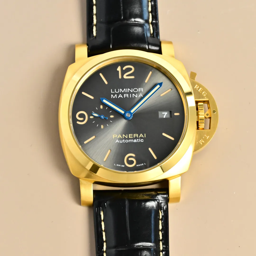 VS Factory Panerai Luminor Marina Automatic Gold Case Black Dial Men’s Watch with Black Alligator Leather Strap