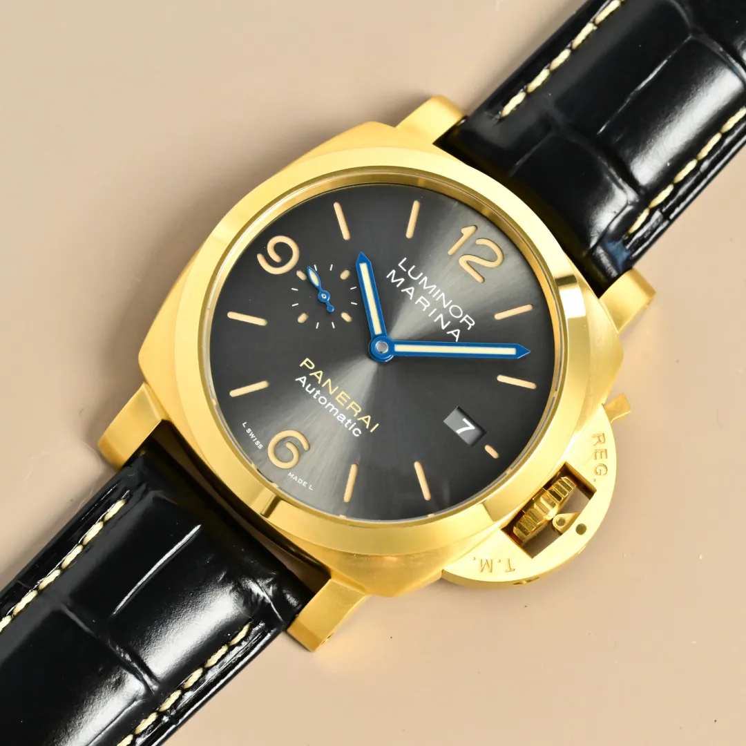 VS Factory Panerai Luminor Marina Automatic Gold Case Black Dial Men’s Watch with Black Alligator Leather Strap - 图片 3