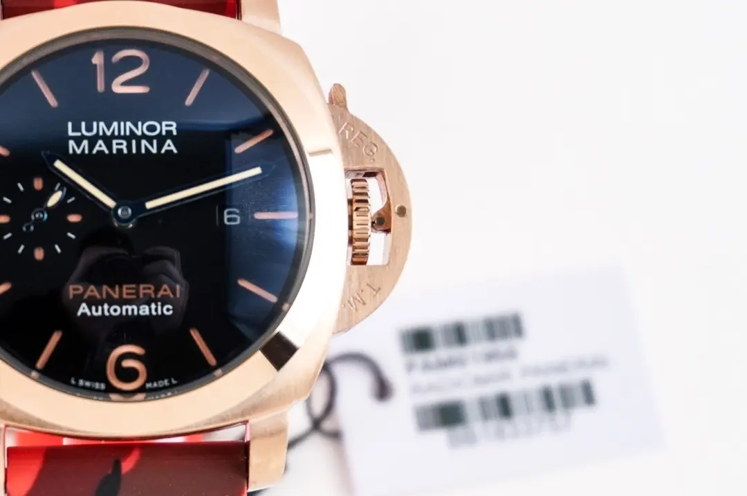 VS Factory Panerai Luminor Marina Automatic Navy Blue Dial Rose Gold Case Red Camo Rubber Strap Men’s Luxury Watch - 图片 5