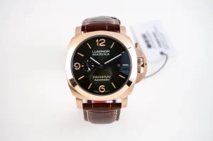 VS Factory Panerai Luminor Marina Automatic Rose Gold Case Black Dial Brown Leather Strap Men’s Luxury Watch
