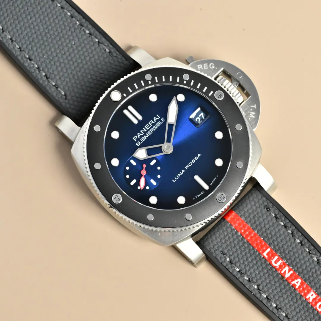 VS Factory Panerai Submersible Luna Rossa Automatic Blue Dial Grey Rubber Strap with Red Accents Men’s Dive Watch - 图片 2