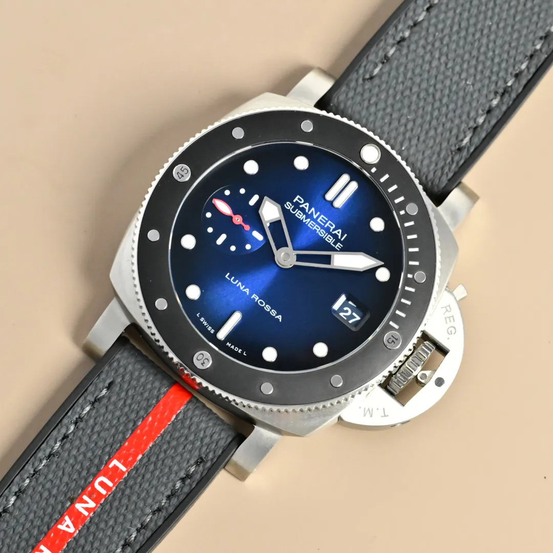 VS Factory Panerai Submersible Luna Rossa Automatic Blue Dial Grey Rubber Strap with Red Accents Men’s Dive Watch - 图片 3