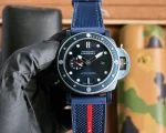 VS Factory Panerai Submersible Luna Rossa Blue Dial Navy Blue Fabric Strap with Red Stripe Men’s Dive Watch