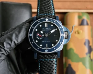 VS Factory Panerai Submersible Luna Rossa Blue Fabric Strap Black Dial Men’s Dive Watch