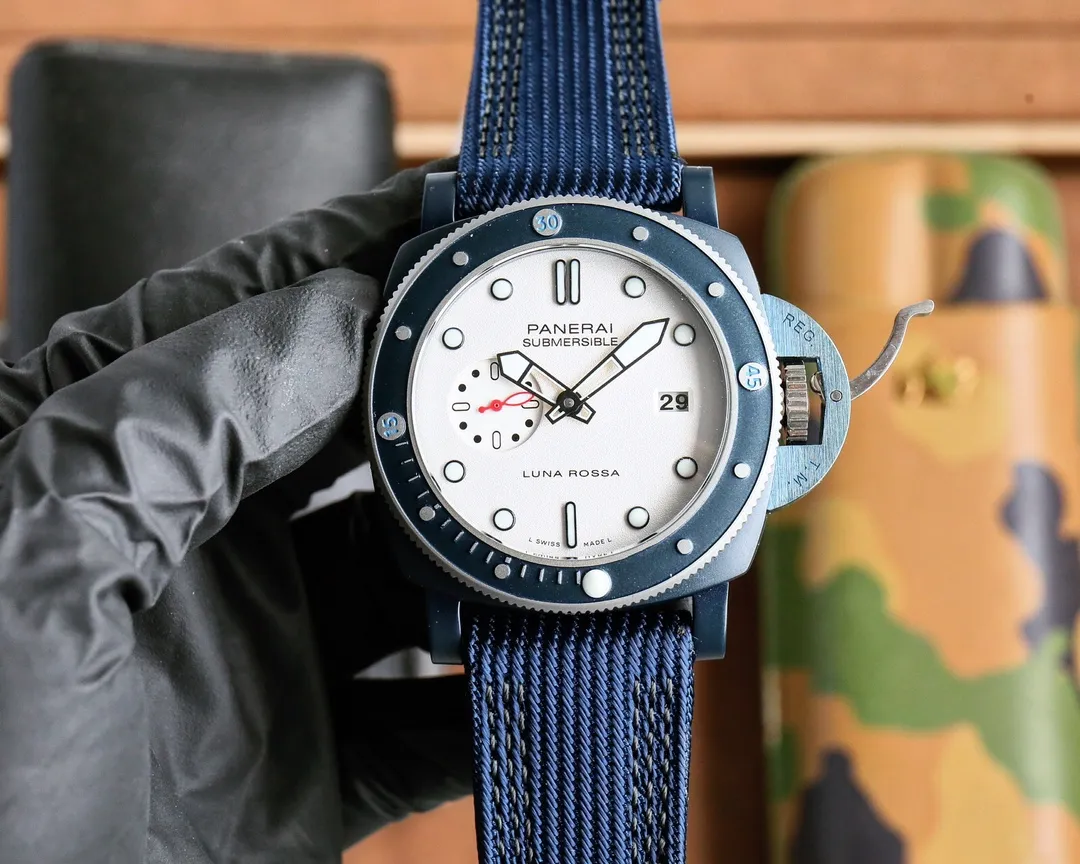 VS Factory Panerai Submersible Luna Rossa Blue Fabric Strap Black Dial Men’s Dive Watch - 图片 3