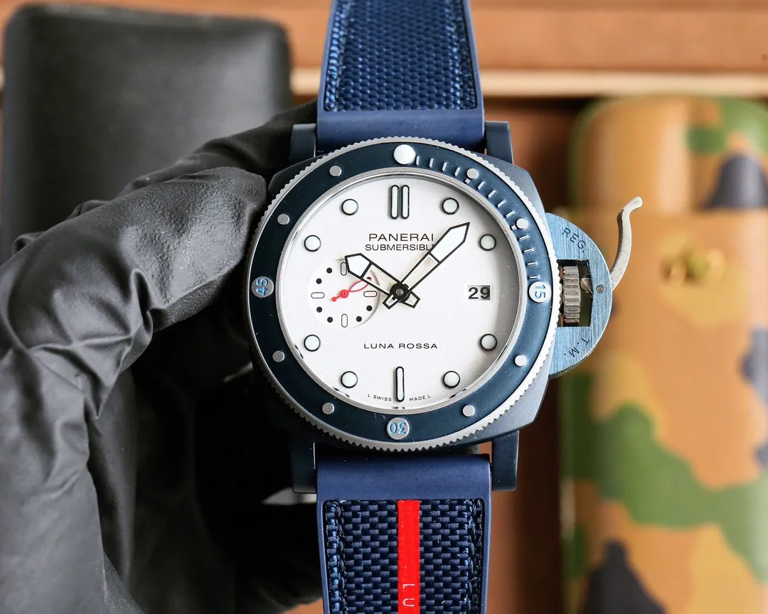 VS Factory Panerai Submersible Luna Rossa Blue Fabric Strap Black Dial Men’s Dive Watch - 图片 4