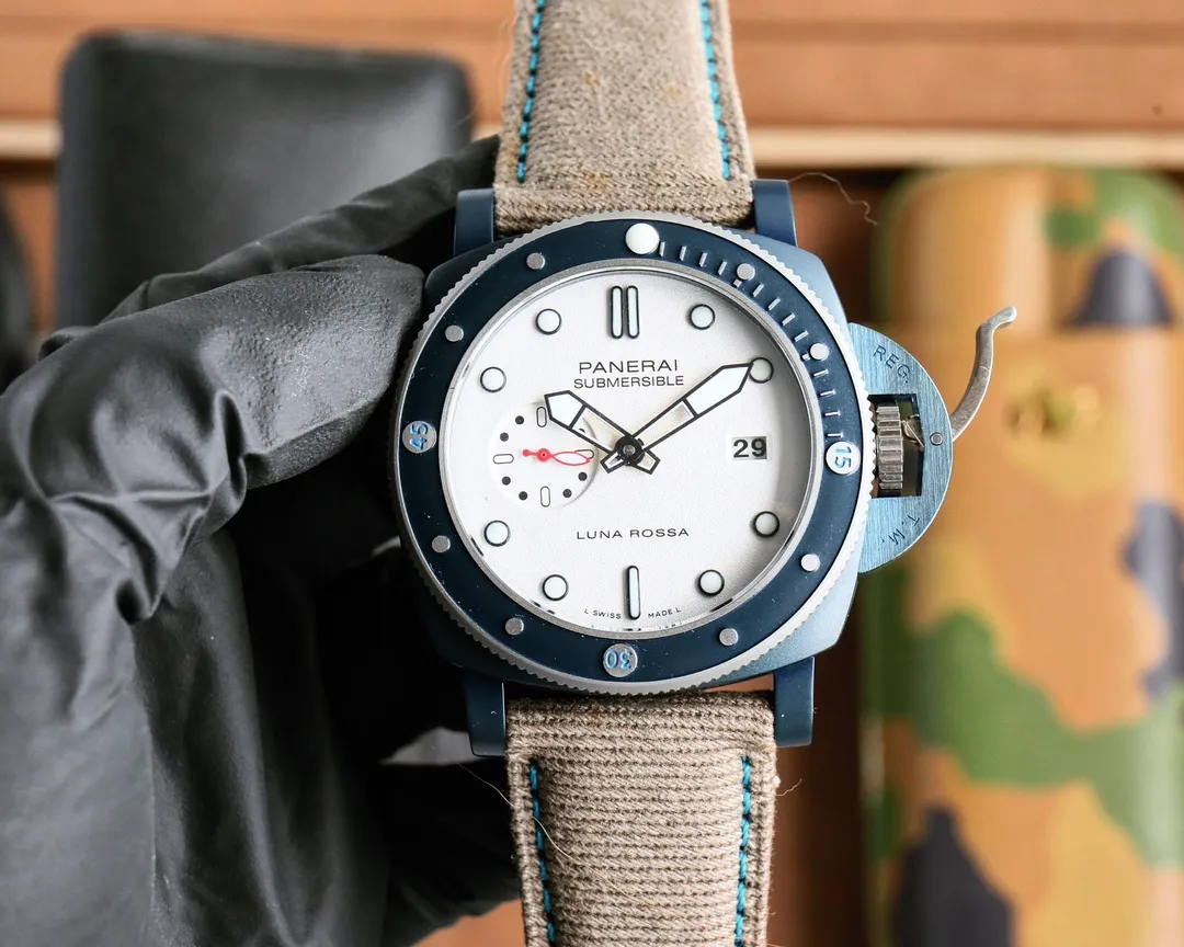 VS Factory Panerai Submersible Luna Rossa Blue Fabric Strap Black Dial Men’s Dive Watch - 图片 5