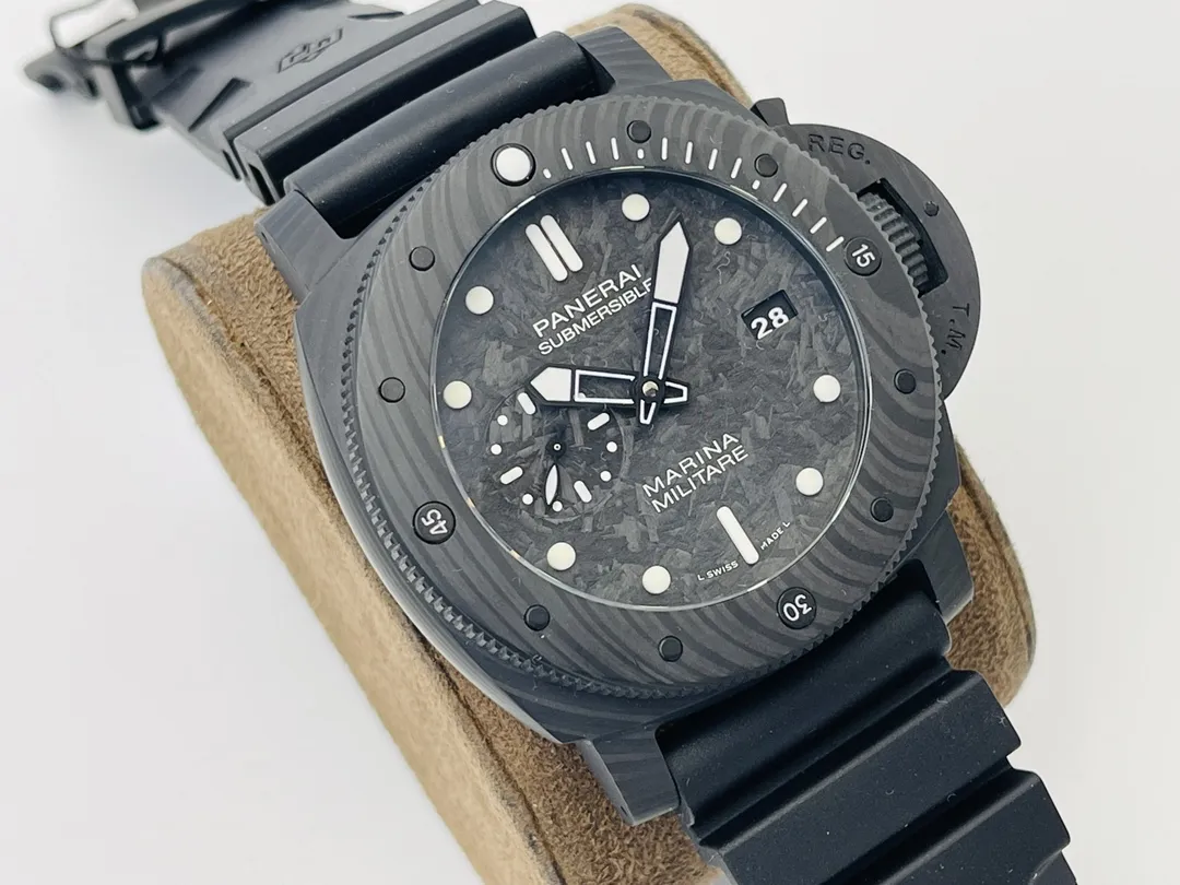 VS Factory Panerai Submersible Marina Militare Carbotech Automatic Men’s Diver Watch – Black Dial with Gray Texture, Black Rubber Strap - 图片 2