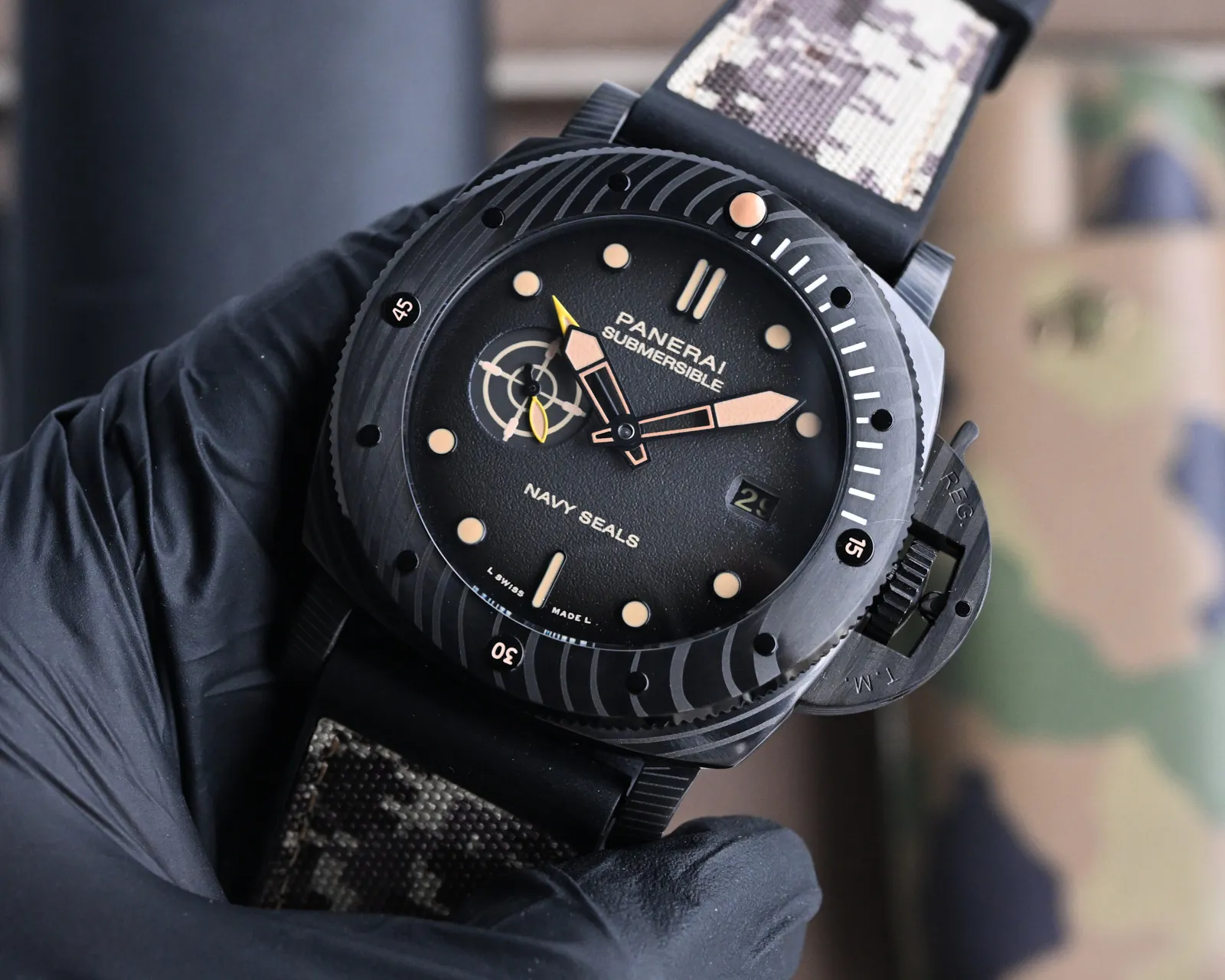 VS Factory Panerai Submersible Navy Seals Edition Black Ceramic Case with Camouflage Rubber Strap Automatic Men’s Diver Watch - 图片 2