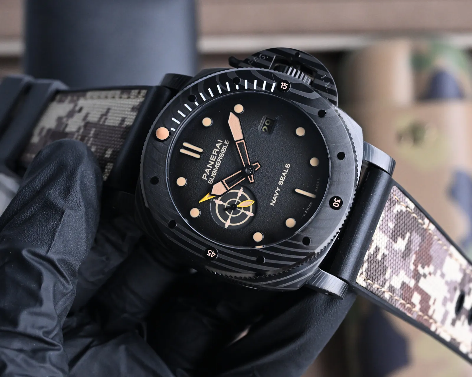 VS Factory Panerai Submersible Navy Seals Edition Black Ceramic Case with Camouflage Rubber Strap Automatic Men’s Diver Watch - 图片 3