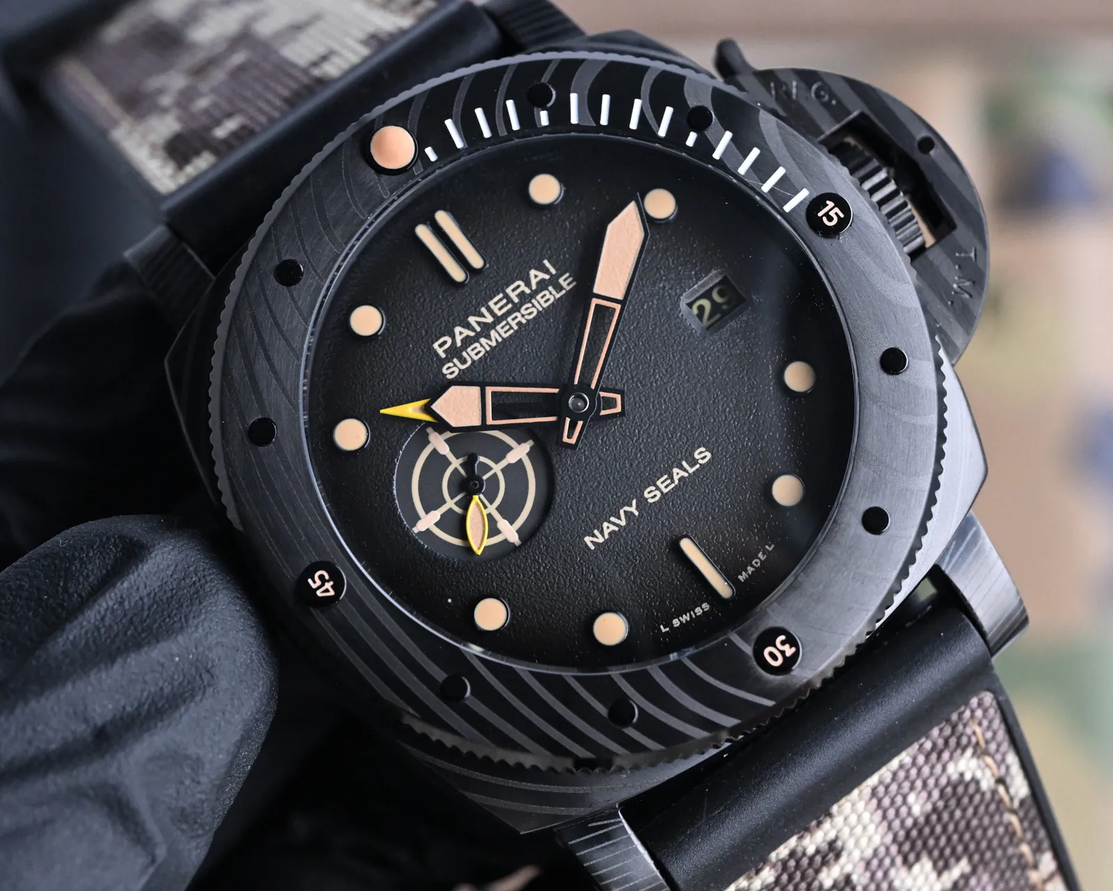 VS Factory Panerai Submersible Navy Seals Edition Black Ceramic Case with Camouflage Rubber Strap Automatic Men’s Diver Watch - 图片 8