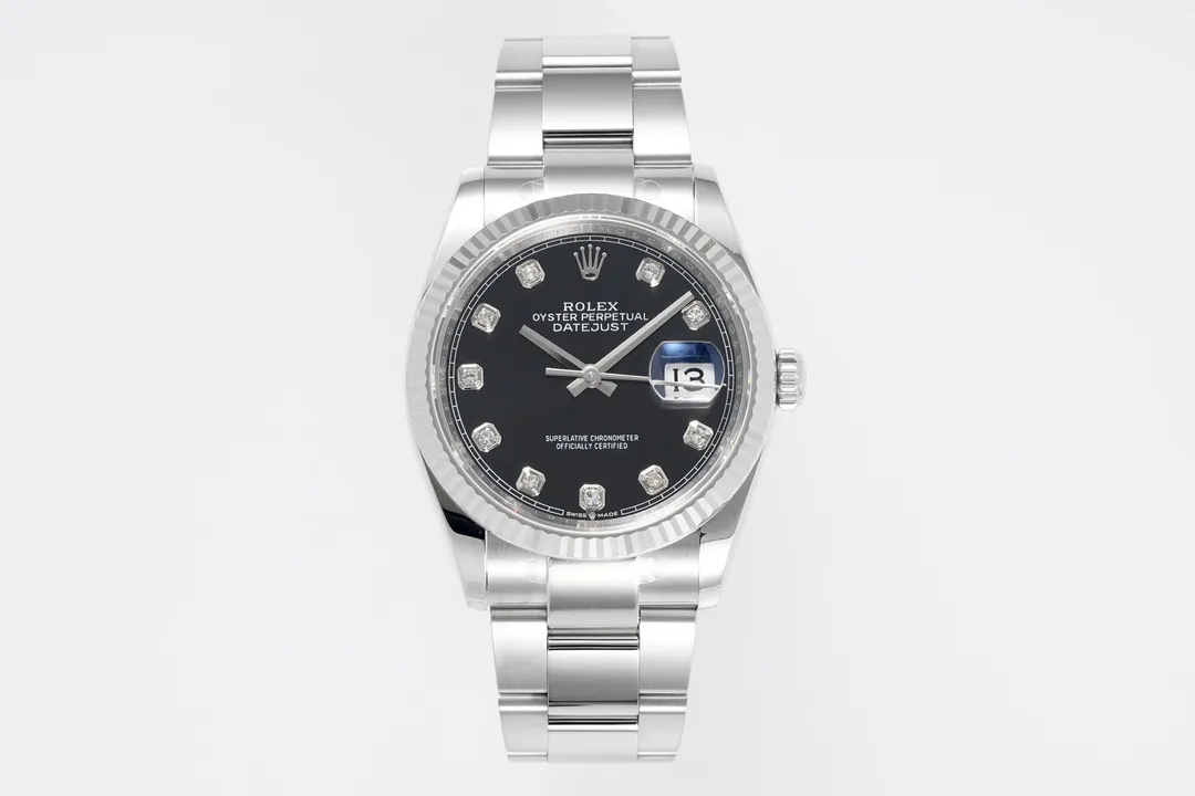 VS Factory Rolex Datejust 36mm Black Dial Diamond Hour Markers Stainless Steel Automatic Men’s Watch