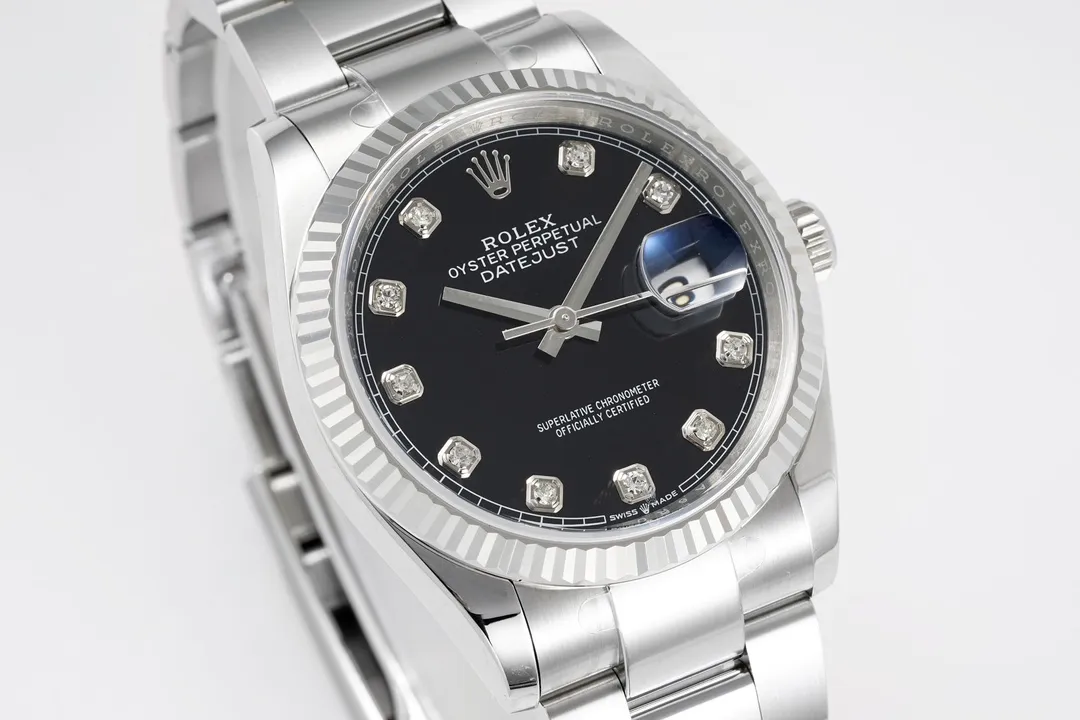 VS Factory Rolex Datejust 36mm Black Dial Diamond Hour Markers Stainless Steel Automatic Men’s Watch - 图片 2