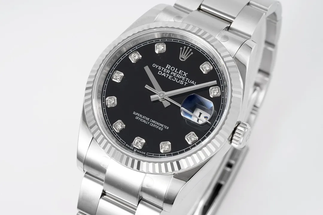 VS Factory Rolex Datejust 36mm Black Dial Diamond Hour Markers Stainless Steel Automatic Men’s Watch - 图片 3