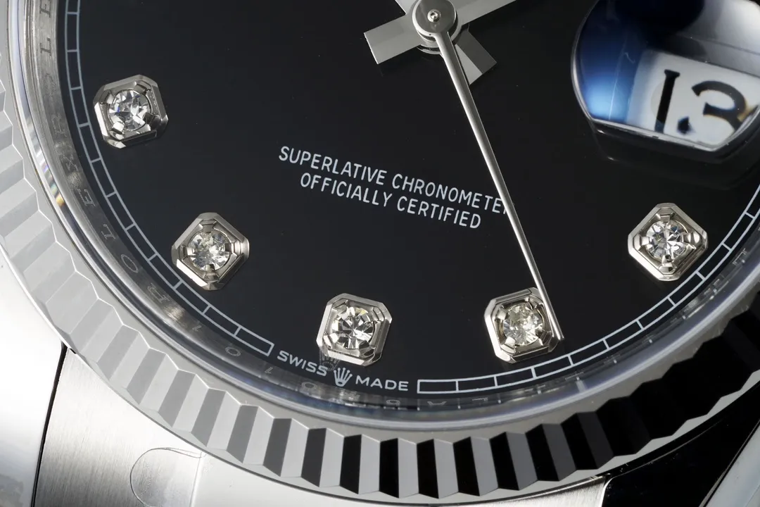 VS Factory Rolex Datejust 36mm Black Dial Diamond Hour Markers Stainless Steel Automatic Men’s Watch - 图片 5
