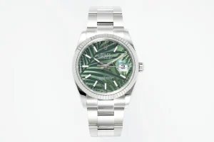 VS Factory Rolex Datejust 36mm Green Palm Leaf Motif Dial Stainless Steel Oyster Bracelet Watch