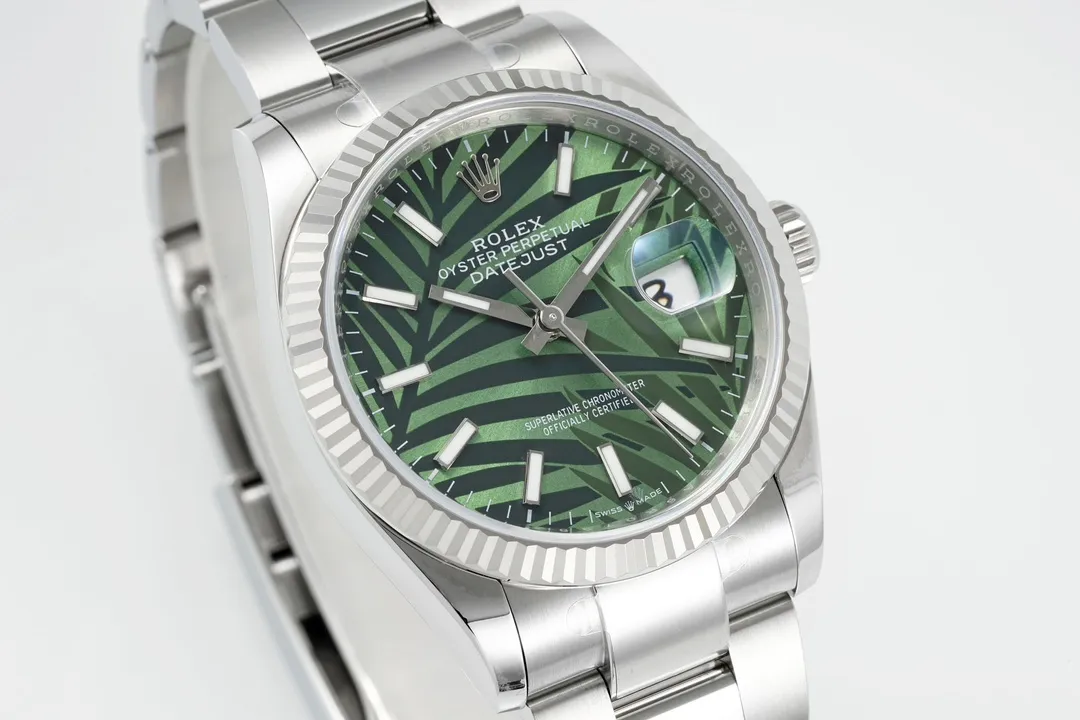 VS Factory Rolex Datejust 36mm Green Palm Leaf Motif Dial Stainless Steel Oyster Bracelet Watch - 图片 2
