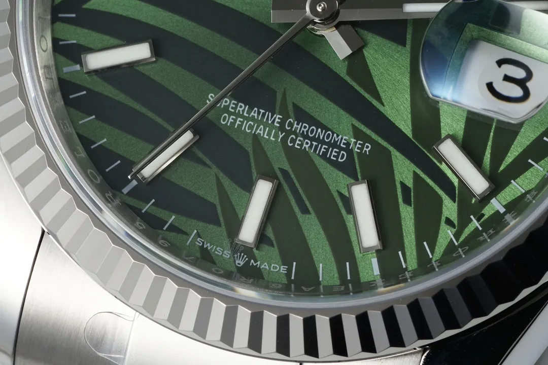 VS Factory Rolex Datejust 36mm Green Palm Leaf Motif Dial Stainless Steel Oyster Bracelet Watch - 图片 3