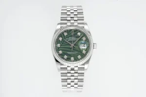 VS Factory Rolex Datejust 36mm Green Palm Motif Dial Diamond Bezel Stainless Steel Jubilee Watch