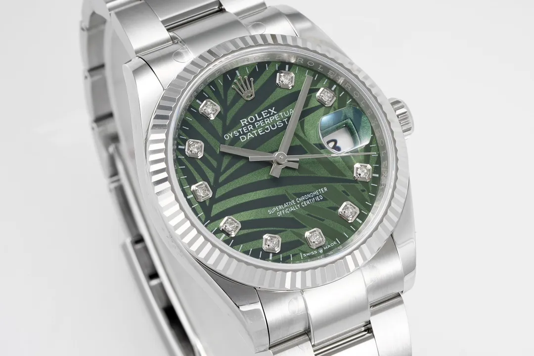 VS Factory Rolex Datejust 36mm Green Palm Motif Dial with Diamond Markers Stainless Steel Watch - 图片 2