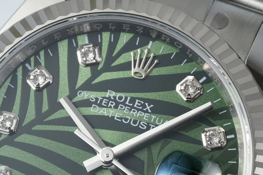 VS Factory Rolex Datejust 36mm Green Palm Motif Dial with Diamond Markers Stainless Steel Watch - 图片 4