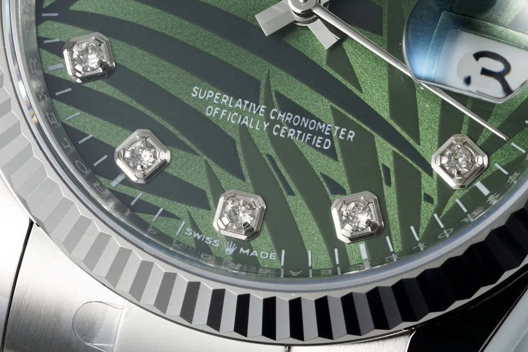 VS Factory Rolex Datejust 36mm Green Palm Motif Dial with Diamond Markers Stainless Steel Watch - 图片 5