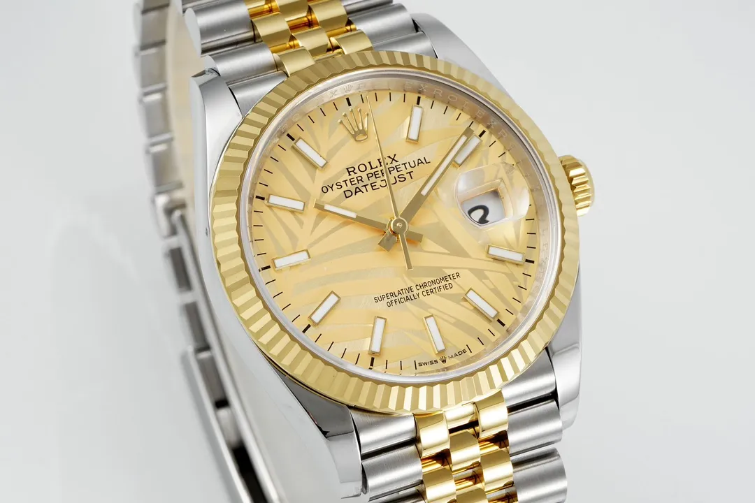 VS Factory Rolex Datejust 36mm Yellow Gold and Stainless Steel Champagne Palm Motif Watch - 图片 2