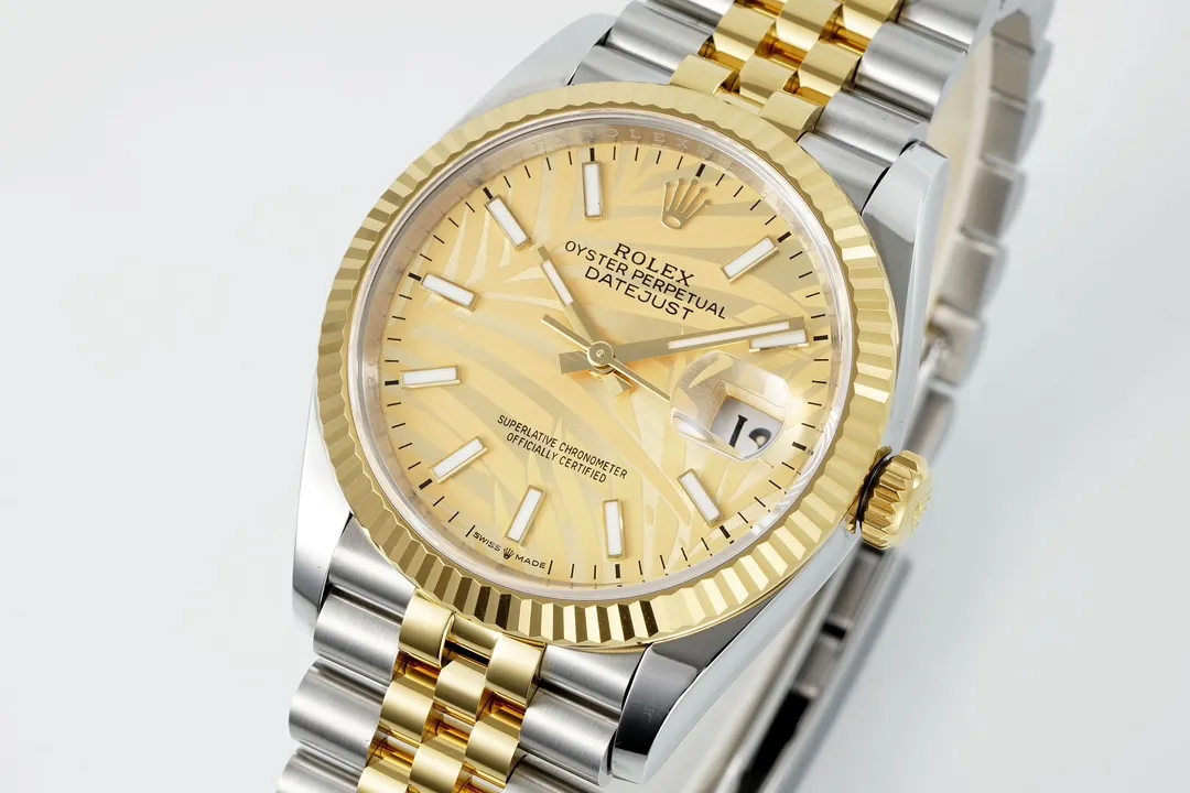 VS Factory Rolex Datejust 36mm Yellow Gold and Stainless Steel Champagne Palm Motif Watch - 图片 3