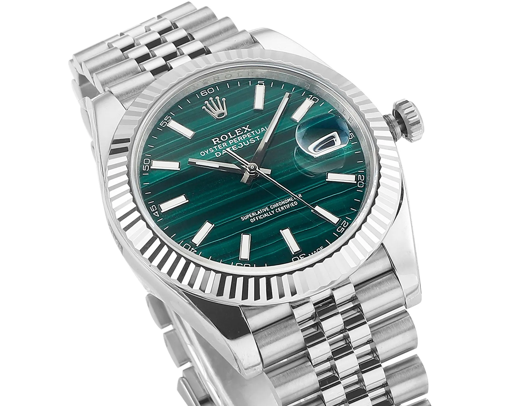 VS Factory Rolex Datejust 41mm Green Striped Dial Fluted Bezel Jubilee Bracelet Stainless Steel Watch - 图片 2
