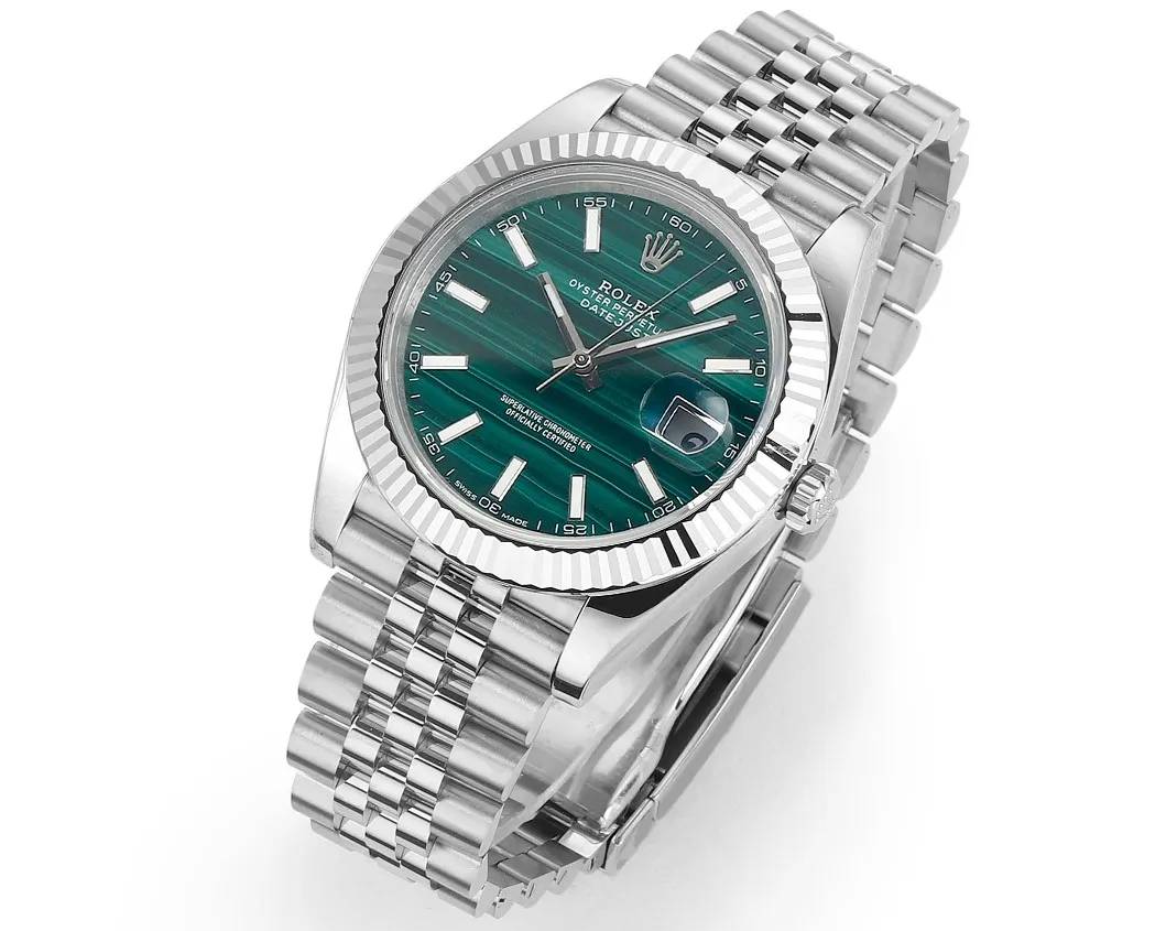 VS Factory Rolex Datejust 41mm Green Striped Dial Fluted Bezel Jubilee Bracelet Stainless Steel Watch - 图片 3