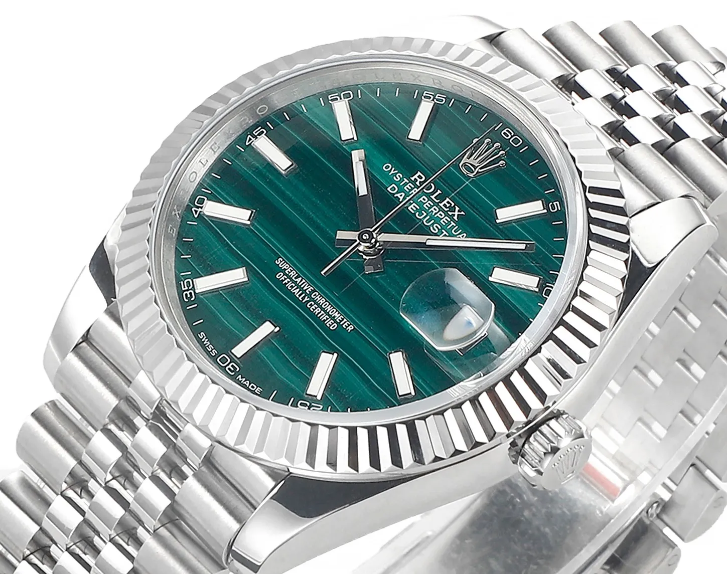 VS Factory Rolex Datejust 41mm Green Striped Dial Fluted Bezel Jubilee Bracelet Stainless Steel Watch - 图片 4