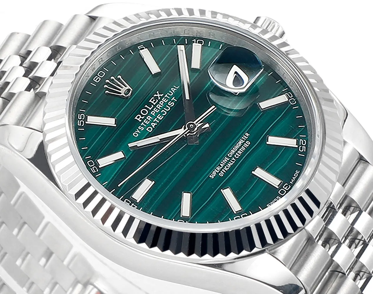 VS Factory Rolex Datejust 41mm Green Striped Dial Fluted Bezel Jubilee Bracelet Stainless Steel Watch - 图片 7