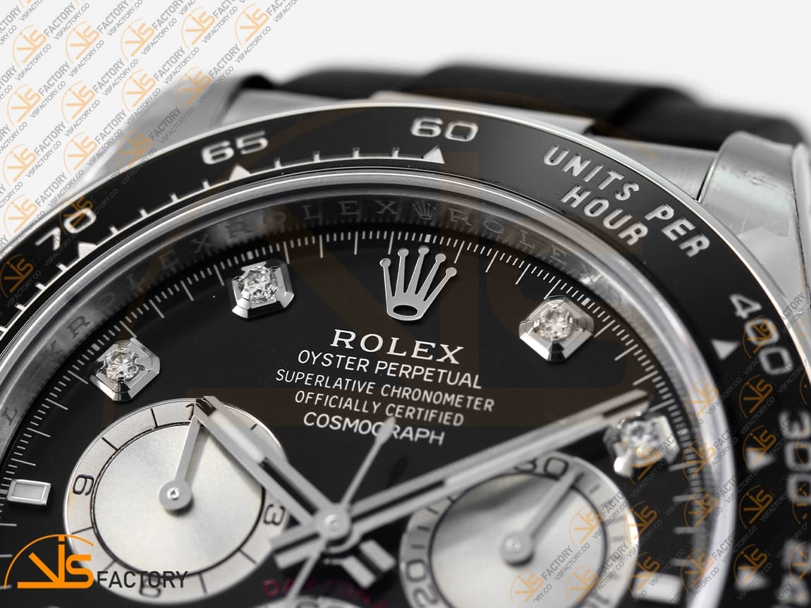 VS Factory Rolex Daytona 126519 Black Silver Diamonds Dial White Gold Oysterflex Strap Weighted VS4131 Movement - 图片 6