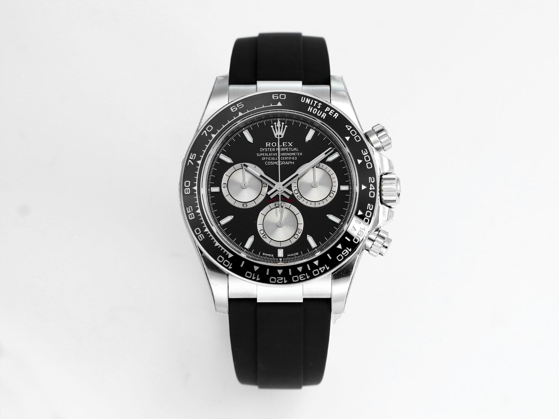 VS Factory Rolex Daytona 126519 Black Silver Lume Dial White Gold Oysterflex Strap Weighted VS4131 Movement